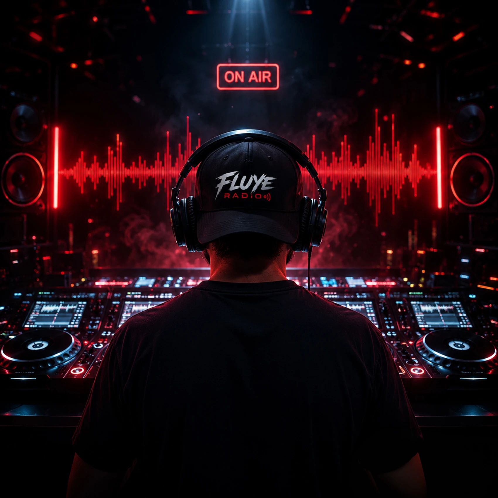 DJ de Fluye Radio en cabina